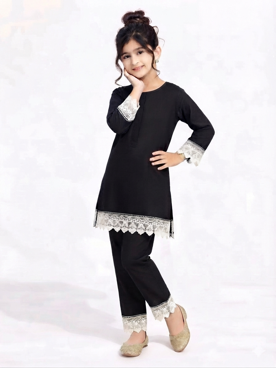 GIRLS CAMBRIC LAWN EMB 2PC | BLACK EDITION