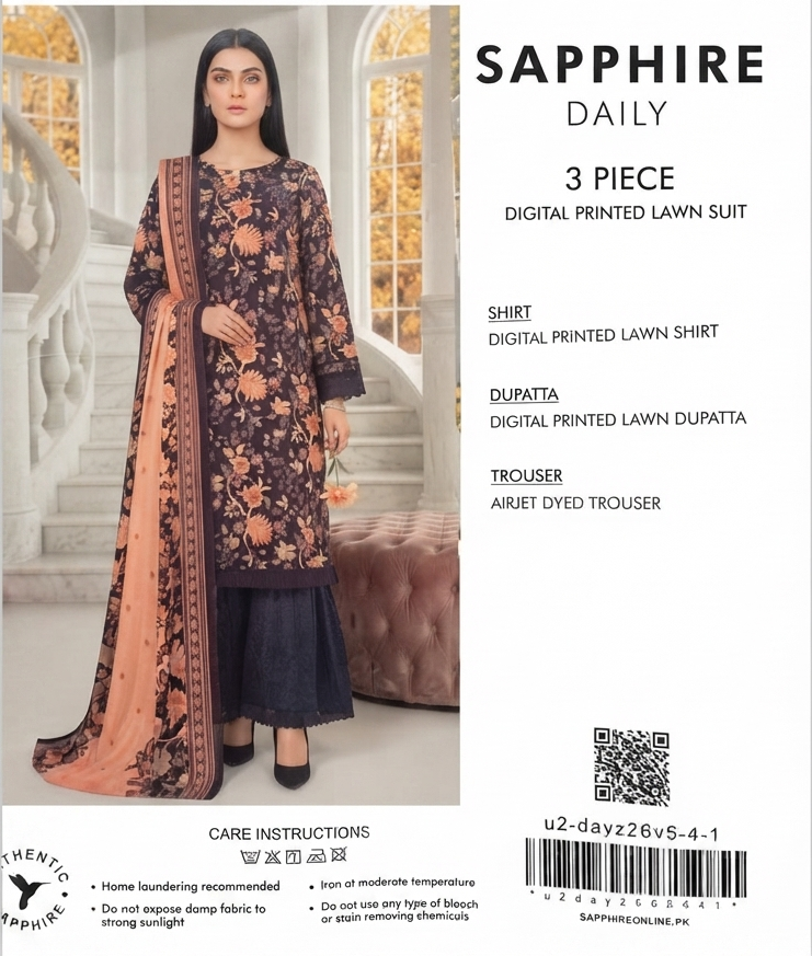 SAPPHIRE | UNSTITCHED 3-PIECE | PRINTED LAWN SUIT
