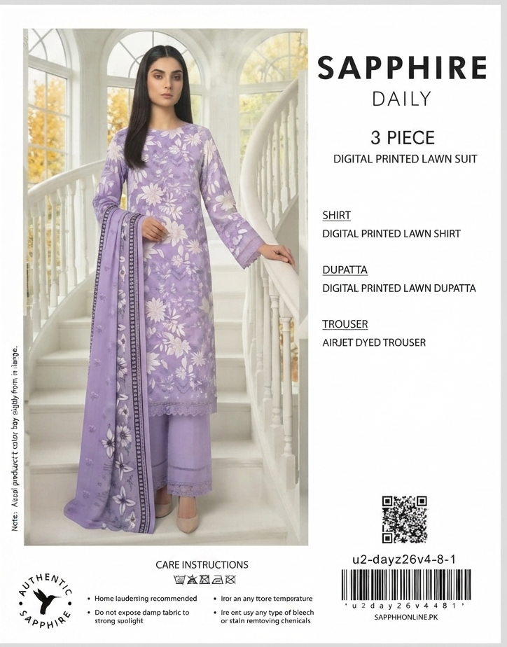 SAPPHIRE | UNSTITCHED 3-PIECE | PRINTED LAWN SUIT
