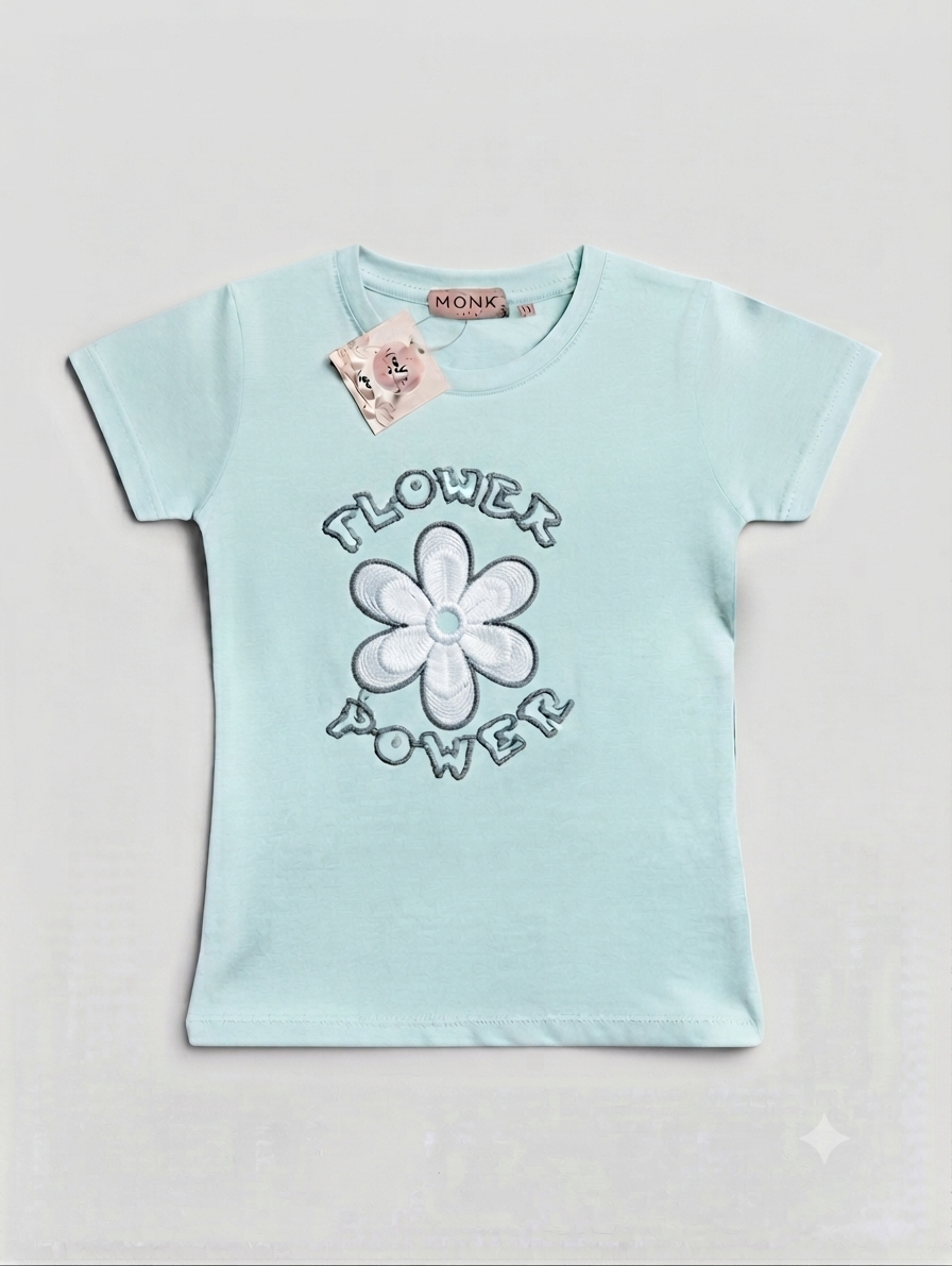 GIRLS CHINA STUFF T-SHIRT H/S CHARACTER- BLACK FLOWER
