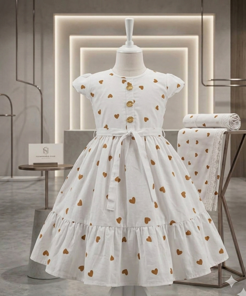 GIRLS FANCY FROCK - HEART WHITE