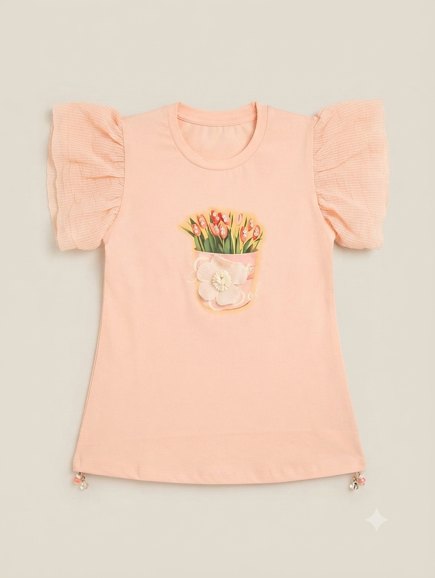 GIRLS CHINA STUFF T-SHIRT H/S CHARACTER- SWEET FLOWER