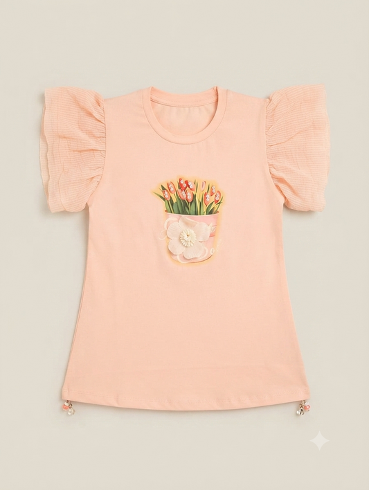 GIRLS CHINA STUFF T-SHIRT H/S CHARACTER- SWEET FLOWER