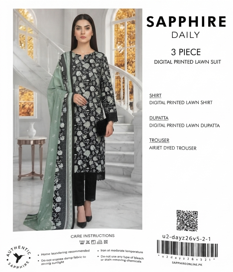 SAPPHIRE | UNSTITCHED 3-PIECE | PRINTED LAWN SUIT