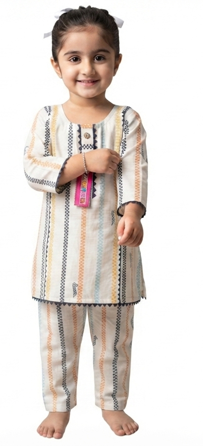 KIDS 2-PIECE | PRINTED LAWN SUIT | RANBOW LINES