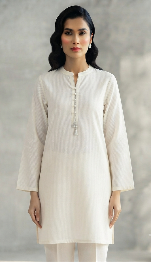 SANA SAFINAZ - STITCHED HALF WHITE LINES SOLID SHIRT