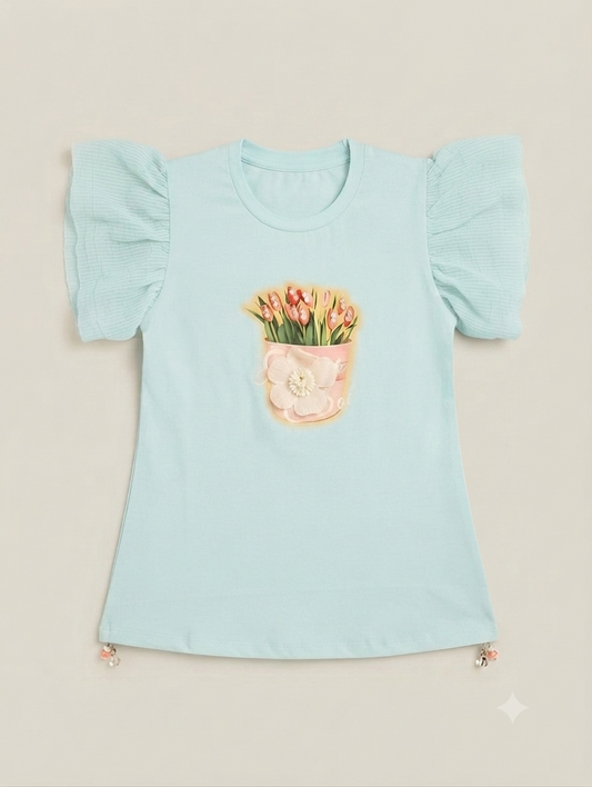GIRLS CHINA STUFF T-SHIRT H/S CHARACTER- SWEET FLOWER