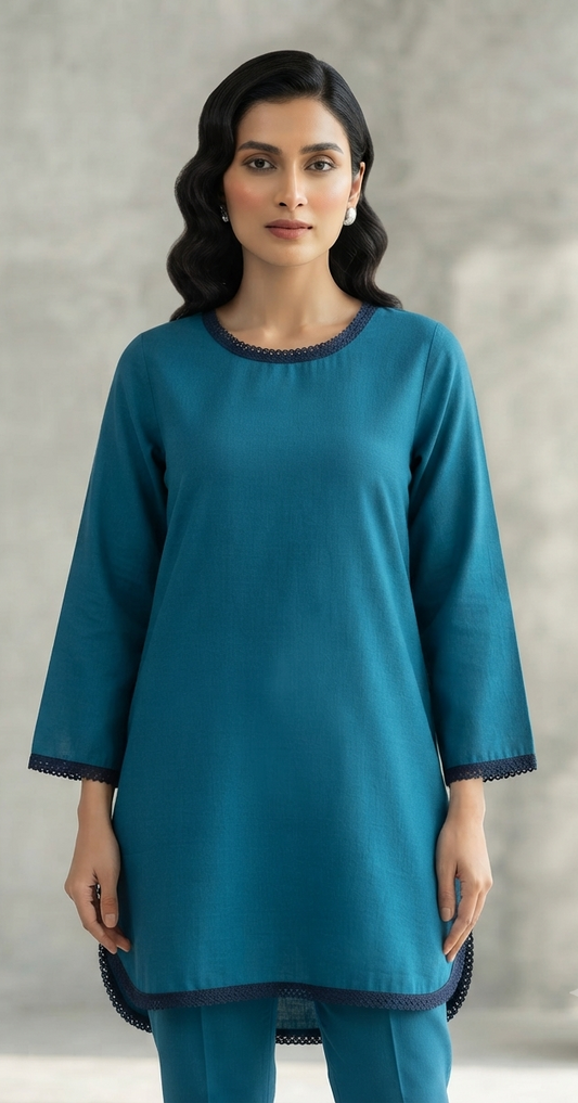 SANA SAFINAZ - STITCHED GREEN SOLID SHIRT