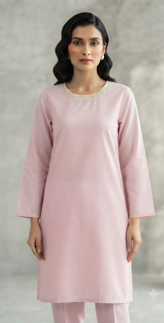 SANA SAFINAZ - STITCHED ROUND PINK SOLID SHIRT