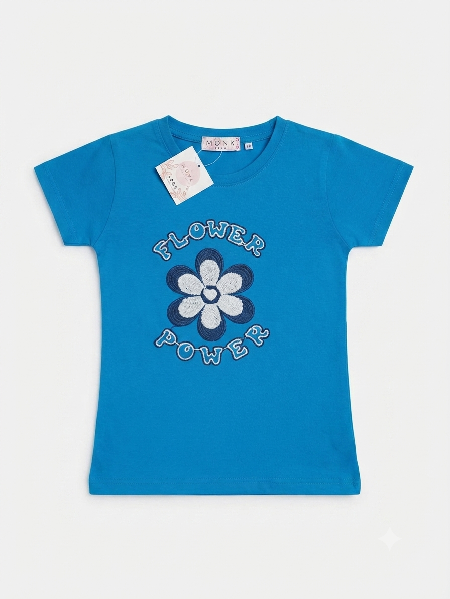 GIRLS CHINA STUFF T-SHIRT H/S CHARACTER- BLACK FLOWER