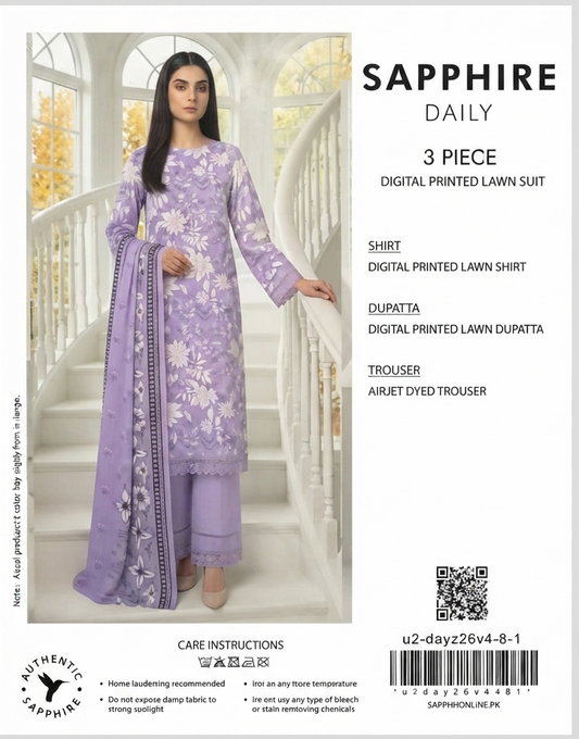 SAPPHIRE | UNSTITCHED 3-PIECE | PRINTED LAWN SUIT