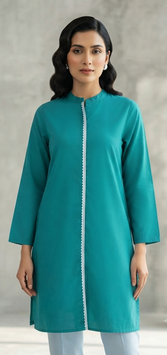 SANA SAFINAZ - STITCHED LESS GREEN SOLID SHIRT