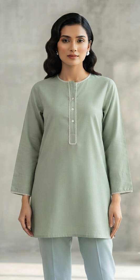 SANA SAFINAZ - STITCHED SEA GREEN SOLID SHIRT