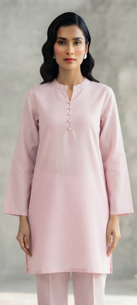 SANA SAFINAZ - STITCHED V PINK SOLID SHIRT