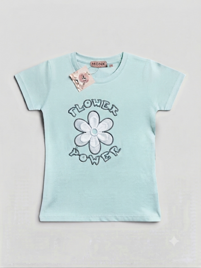 GIRLS CHINA STUFF T-SHIRT H/S CHARACTER- BLACK FLOWER