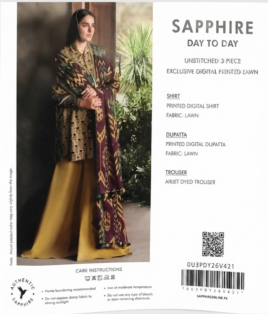 SAPPHIRE | UNSTITCHED 3-PIECE | PRINTED LAWN SUIT