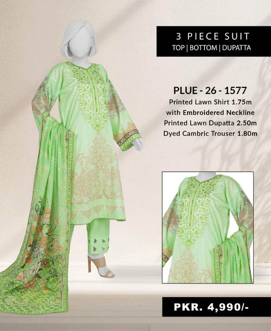 3PC J. Un-stitched Lawn Embroidered Suit | PLUE-261577