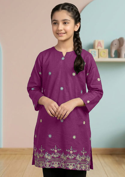 GIRLS COTTON STUFF T-SHIRT / KURTI - H/S CHARACTER- SEMI EMBRIODERY