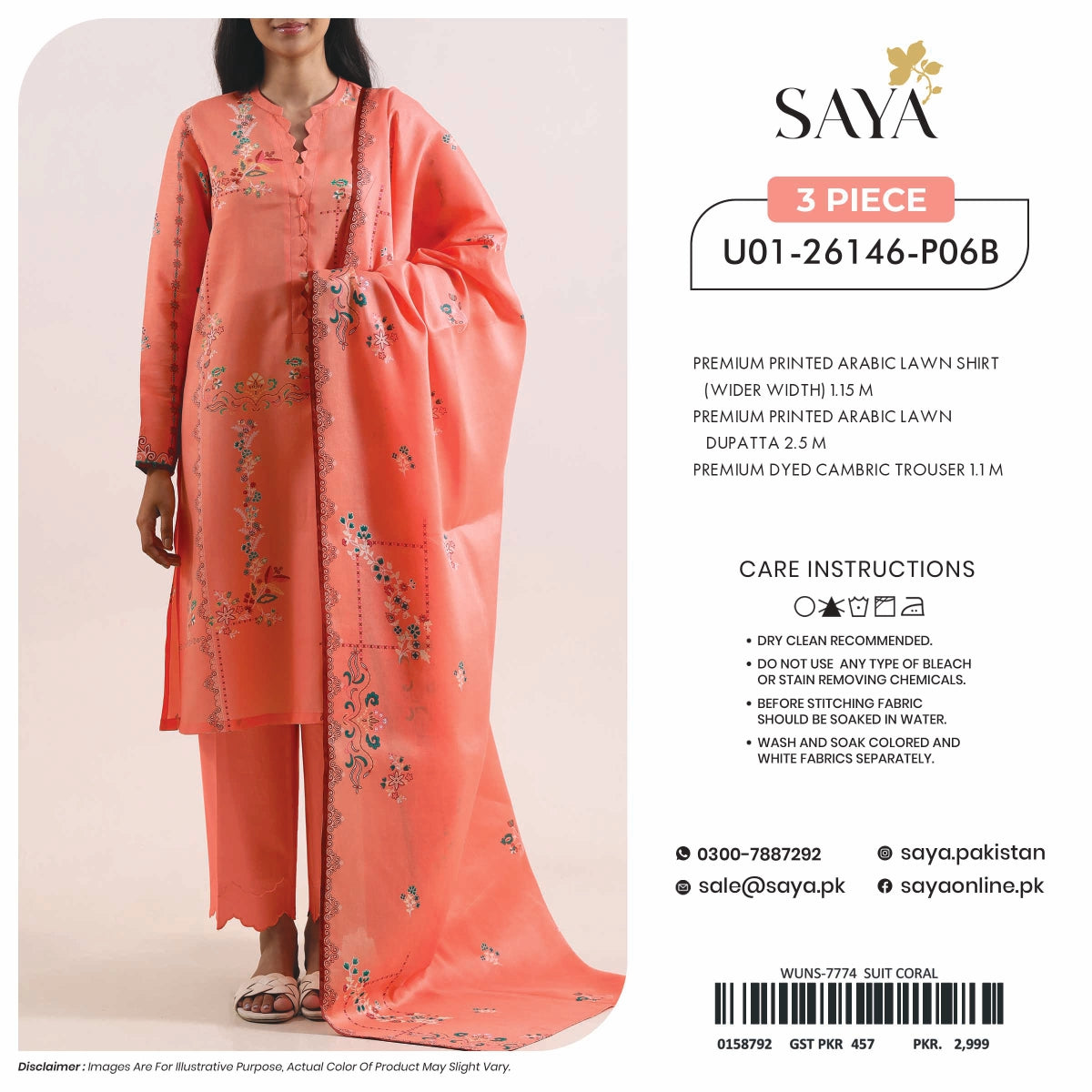 SAYA Unstitched 3-Piece - U01-26146-P06B